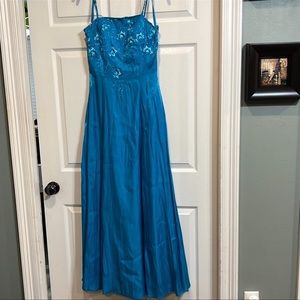 Tiffany Designs Teal Blue Beaded Maxi Dress
